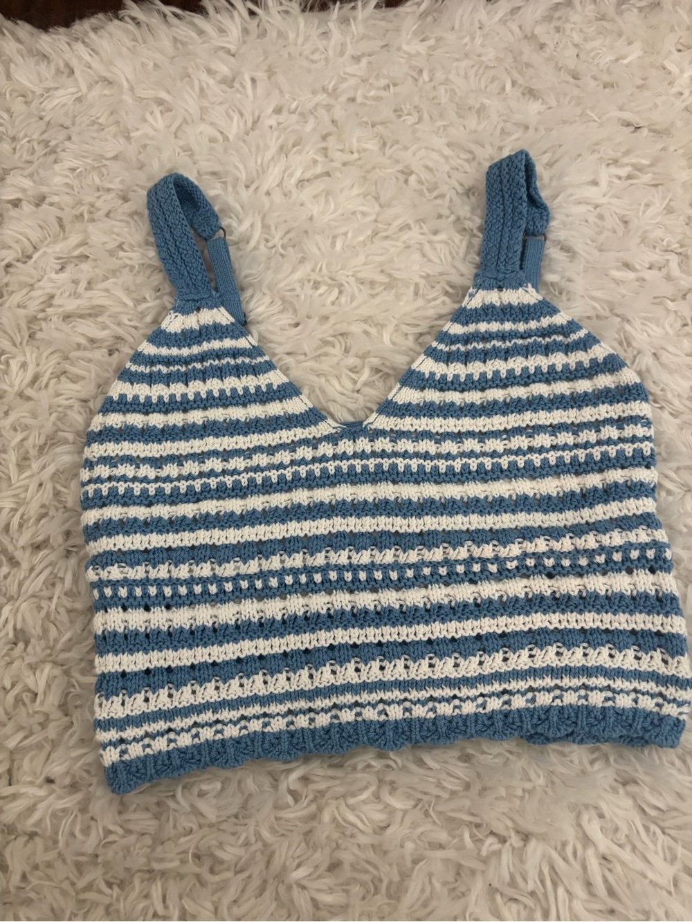 American Eagle Outfitters Blue and White Striped Knit Crop Top